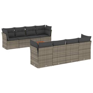vidaXL 9 Piece Garden Sofa Set with Cushions Grey Poly Rattan