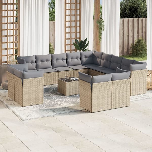 vidaXL 14 Piece Garden Sofa Set with Cushions Beige Poly Rattan