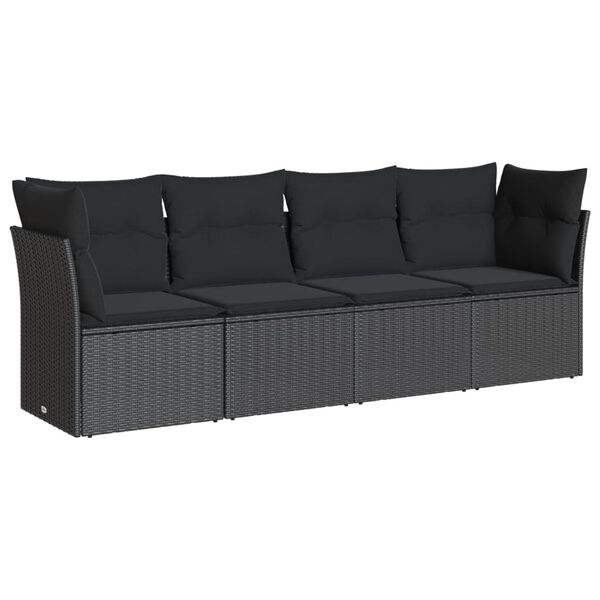 vidaXL 4 Piece Garden Sofa Set with Cushions Black Poly Rattan