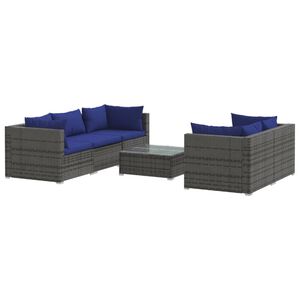 vidaXL 6 Piece Garden Lounge Set with Cushions Poly Rattan Grey