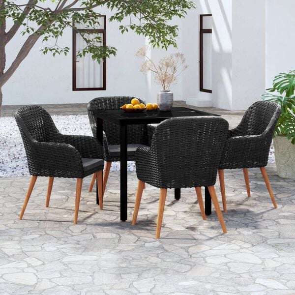 vidaXL 5 Piece Garden Dining Set with Cushions Black
