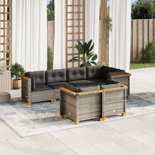 vidaXL 7 Piece Garden Sofa Set with Cushions Grey Poly Rattan