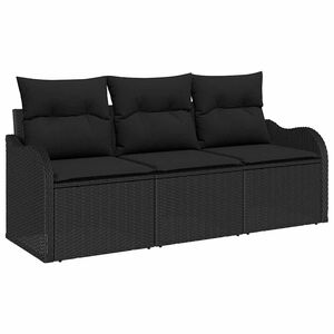 vidaXL Garden Sofa Set with Cushion 3 pcs Black Poly rattan