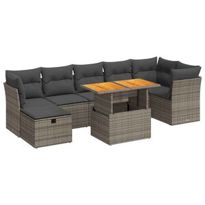 vidaXL 8 Piece Garden Sofa Set with Cushions Grey Poly Rattan Acacia
