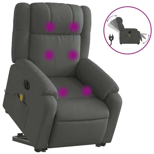 vidaXL Electric Stand up Massage Recliner Chair Dark Grey Fabric