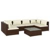 vidaXL 7 Piece Garden Lounge Set with Cushions Poly Rattan Brown