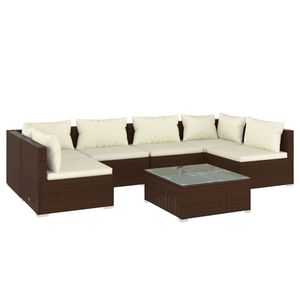 vidaXL 7 Piece Garden Lounge Set with Cushions Poly Rattan Brown