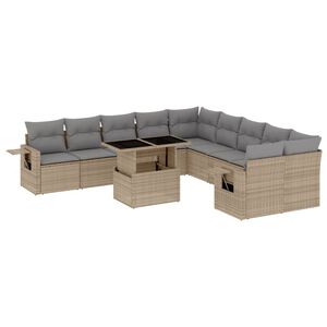 vidaXL 11 Piece Garden Sofa Set with Cushions Beige Poly Rattan