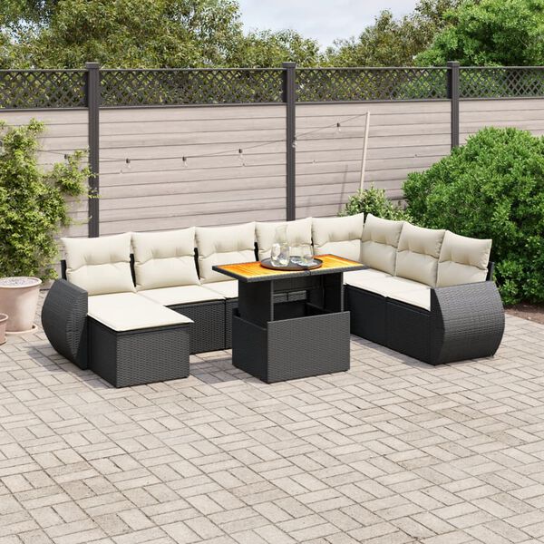 vidaXL 9 Piece Garden Sofa Set with Cushions Black Poly Rattan