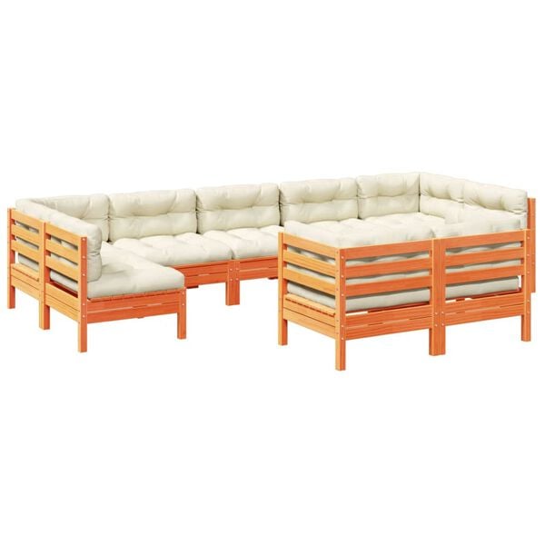 vidaXL 9 Piece Garden Sofa Set with Cushions Wax Brown Solid Wood Pine