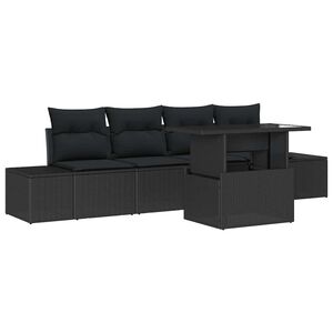 vidaXL Garden Sofa Set 5 pcs Black Poly Rattan, Powder-Coated Steel