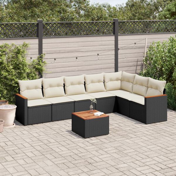 vidaXL 8 Piece Garden Sofa Set with Cushions Black Poly Rattan