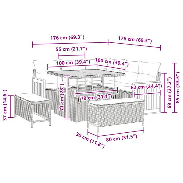 vidaXL Garden Sofa Set 8 pcs Black and Brown Poly Rattan