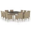 vidaXL 11 Piece Garden Dining Set Poly Rattan Beige