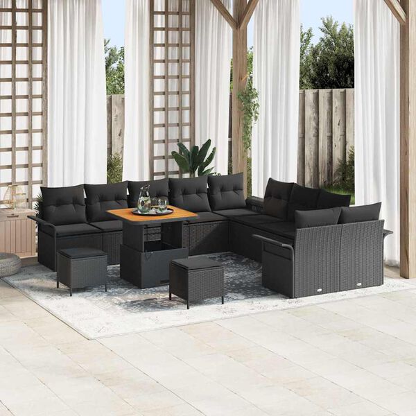vidaXL Garden Sofa Set Height-Adjustable 13 pcs Black Poly Rattan