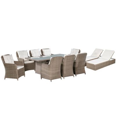 vidaXL 11 Piece Outdoor Dining Set with Sunloungers Poly Rattan Brown