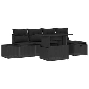 vidaXL Garden Sofa Set Height-Adjustable 6 pcs Black Poly Rattan