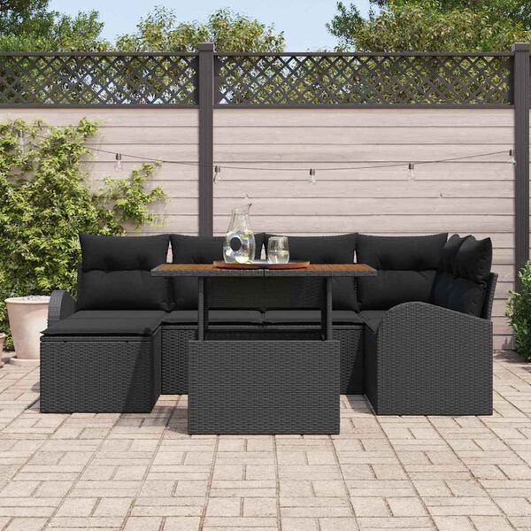 vidaXL Garden Sofa Set 7 pcs Black Poly rattan and powder-coated steel