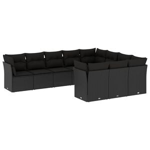 vidaXL 10 Piece Garden Sofa Set with Cushions Black Poly Rattan