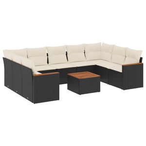 vidaXL 10 Piece Garden Sofa Set with Cushions Black Poly Rattan