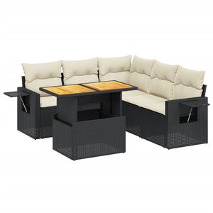 vidaXL 6 Piece Garden Sofa Set with Cushions Black Poly Rattan