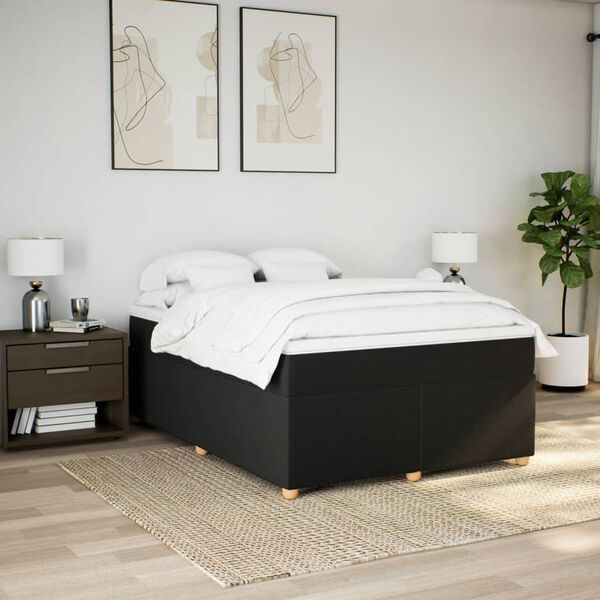 vidaXL Box Spring Bed with Mattress Black Double Fabric