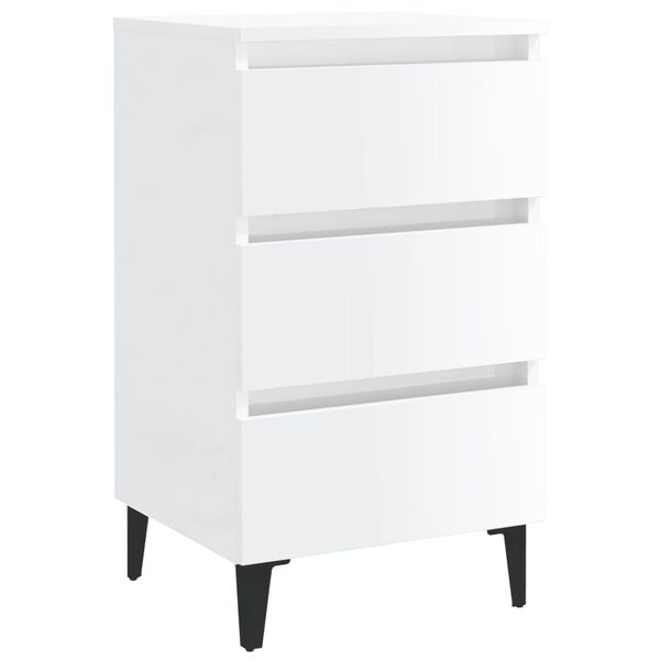 vidaXL Bed Cabinet with Metal Legs High Gloss White 40x35x69 cm
