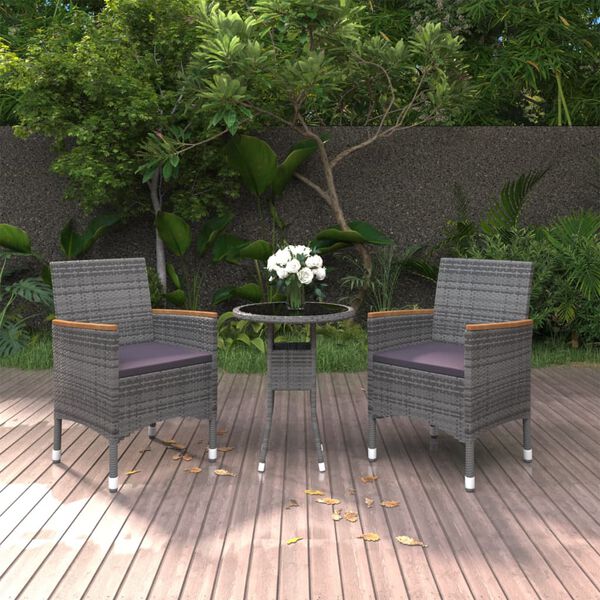 vidaXL 3 Piece Garden Dining Set Poly Rattan Grey