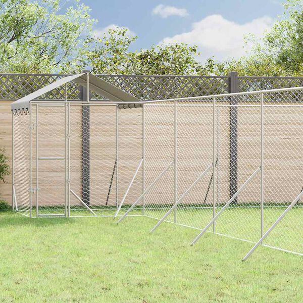 vidaXL Outdoor Dog Kennel with Roof Silver 12x12x2.5 m Galvanised Steel