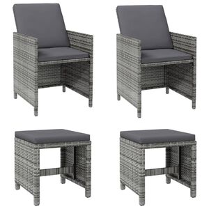 vidaXL 4 Piece Garden Chair and Stool Set Poly Rattan Grey