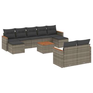 vidaXL 10 Piece Garden Sofa Set with Cushions Grey Poly Rattan