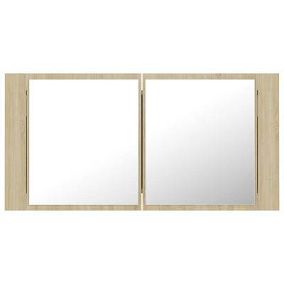 vidaXL LED Bathroom Mirror Cabinet Sonoma Oak 90x12x45 cm Acrylic