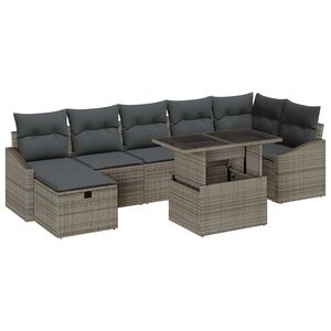vidaXL Garden Sofa Set with Cushion 8 pcs Grey Poly rattan
