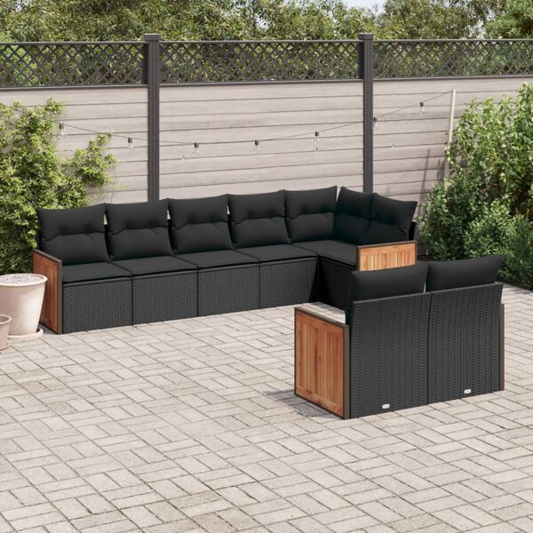 vidaXL 8 Piece Garden Sofa Set with Cushions Black Poly Rattan