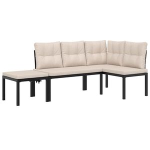 vidaXL Garden Bench Set with Cushions 3 pcs Black Powder-coated Steel
