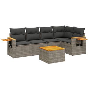vidaXL 6 Piece Garden Sofa Set with Cushions Grey Poly Rattan