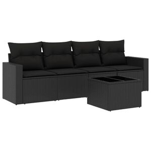 vidaXL 5 Piece Garden Sofa Set with Cushions Black Poly Rattan