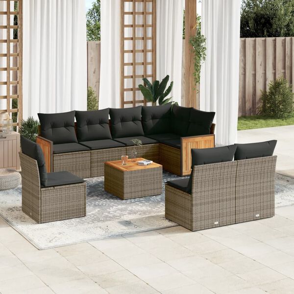 vidaXL 9 Piece Garden Sofa Set with Cushions Grey Poly Rattan