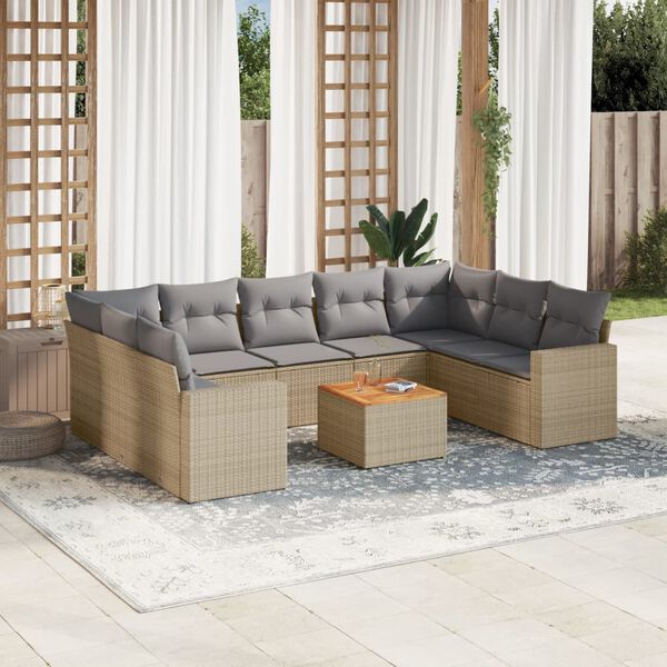 vidaXL 10 Piece Garden Sofa Set with Cushions Beige Poly Rattan