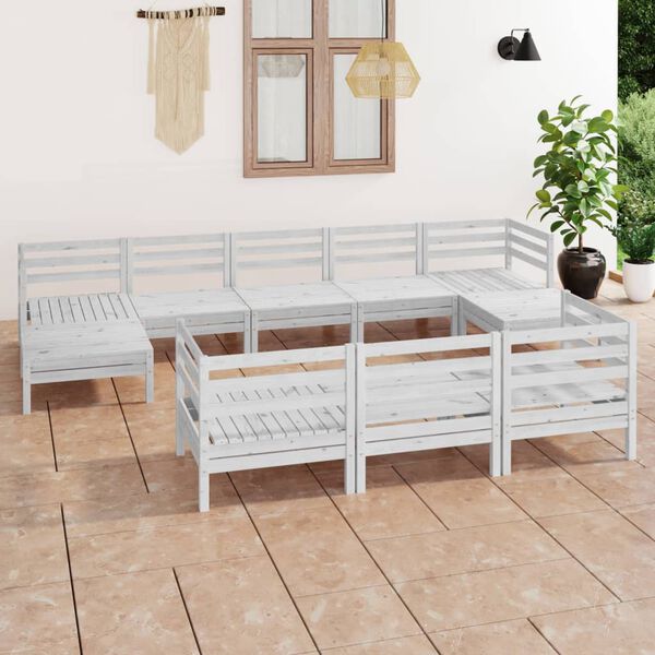 vidaXL 10 Piece Garden Lounge Set White Solid Wood Pine