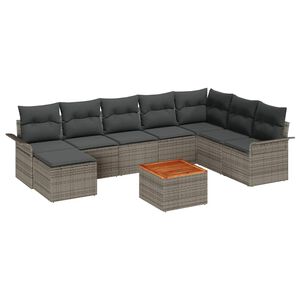 vidaXL Garden Sofa Set with Cushion 9 pcs Grey Poly Rattan