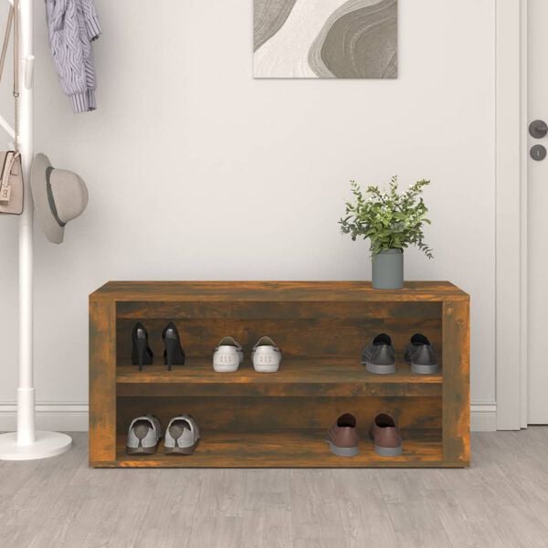 vidaXL Shoe Rack Smoked Oak 100x35x45 cm Engineered Wood
