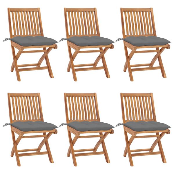 vidaXL Folding Garden Chairs with Cushions 6 pcs Solid Teak Wood