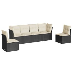 vidaXL 6 Piece Garden Sofa Set with Cushions Black Poly Rattan
