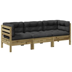 vidaXL 3 Piece Garden Sofa Set with Cushions Impregnated Wood Pine
