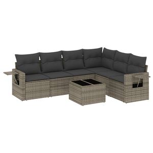 vidaXL 7 Piece Garden Sofa Set with Cushions Grey Poly Rattan
