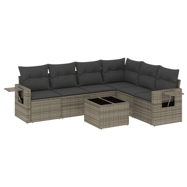 vidaXL 7 Piece Garden Sofa Set with Cushions Grey Poly Rattan