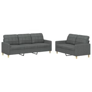 vidaXL 2 Piece Sofa Set with Cushions Dark Grey Fabric