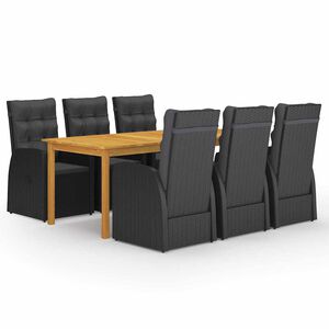 vidaXL 7 Piece Garden Dining Set Black