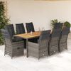 vidaXL 9 Piece Garden Dining Set with Cushions Grey Poly Rattan
